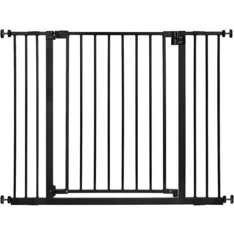WOLTU Barrière de Sécurité en Métal, Barrière d'Escalier et Porte pour Enfant, Chien, Chat, pour Passage de 75-107cm de Largeur, Noir