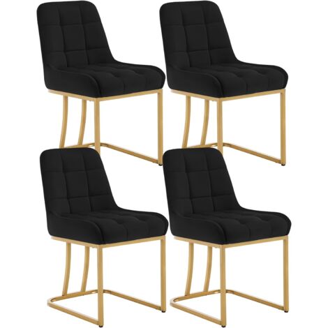 Woltu – Lot de 4 chaises en velours noir – Chaise salle à manger, cuisine, salon – Dimensions 39 x 45 cm, hauteur 84 cm – Rembourrage confortable