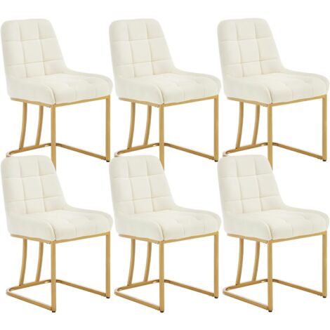 Woltu – Lot de 6 chaises en velours crème – Chaise salle à manger, cuisine, salon – Dimensions 38 x 39 x 84 cm – Assise confortable et stable