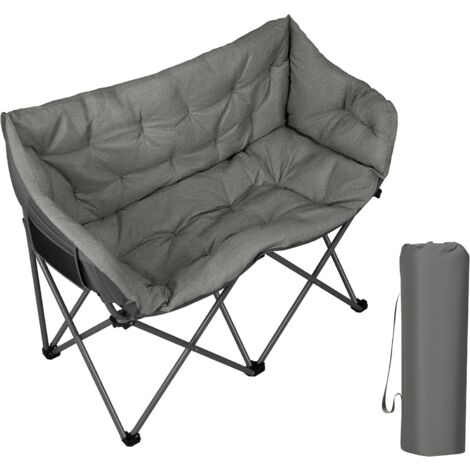 WOLTU Chaise Pliante Camping Double, Chaise Camping à 2 Places, en Métal + Lin + Tissu Oxford, Gris Foncé (1/5)