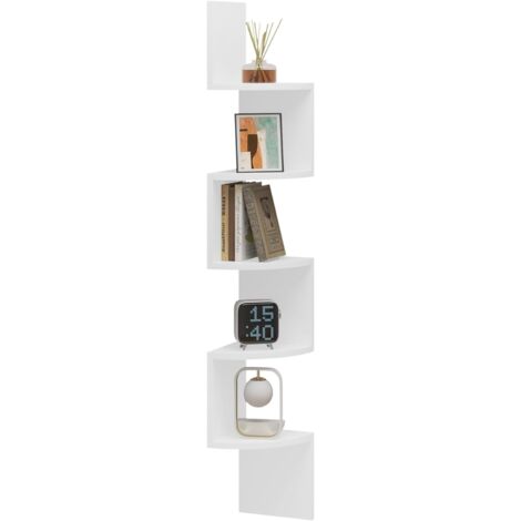 Woltu – Étagère d'angle murale en MDF 19,5x19,5x123cm – 5 niveaux – Capacité 30kg – Surface résistante à l'eau – Installation sécurisée