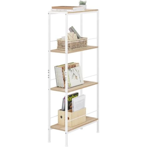 WOLTU Étagère Rangement, Étagère Étroite à 4 Niveaux, Étagère Cuisine, en MDF avec Cadre Métallique, ‎50 x 20 x 110 cm, Chêne Clair+Blanc