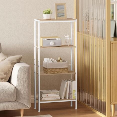 WOLTU Étagère Rangement, Étagère Étroite à 4 Niveaux, Étagère Cuisine, en MDF avec Cadre Métallique, ‎50 x 20 x 110 cm, Chêne Clair+Blanc