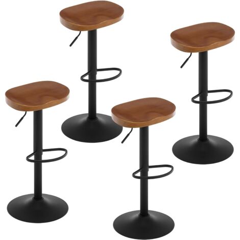 Woltu – Lot de 4 tabourets de bar réglables en hauteur – Siège pivotant 360° – Bois massif et métal – Pour îlots de cuisine et bars