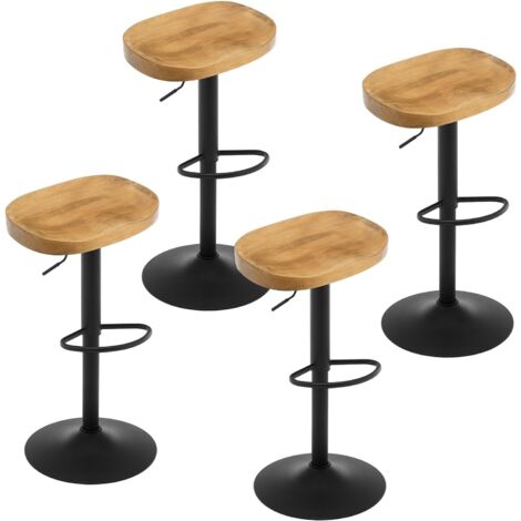 WOLTU Lot de 4 Tabouret de Bar, Chaise de Bar, Tabouret Haut en Bois, Cadre en Métal, Réglable en Hauteur, Pivotant à 360°, Chêne foncé