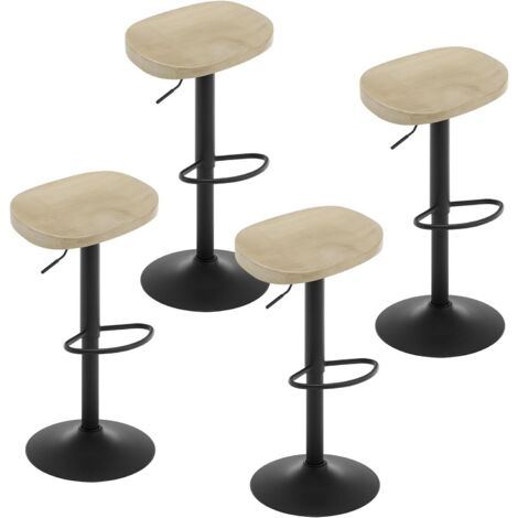 WOLTU Lot de 4 Tabouret de Bar, Chaise de Bar, Tabouret Haut en Bois, Cadre en Métal, Réglable en Hauteur, Pivotant à 360°, Chêne Clair