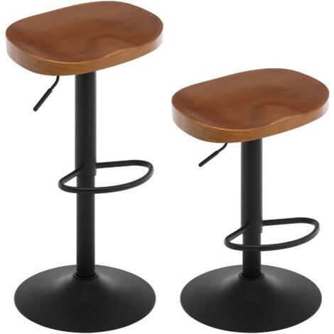 Woltu – Lot de 2 tabourets de bar réglables en hauteur – Siège en bois massif – Pivotant à 360° – Anneau antidérapant pour protection sol