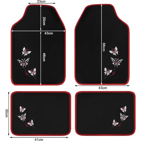 Tapis De Sol Voiture WOLTU Set 4 Pièces - Broderie Papillon Rouge Et Noir Universel