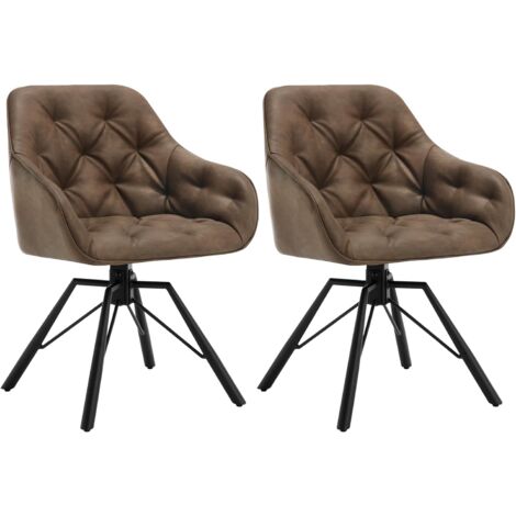 Woltu – Lot de 2 chaises pivotantes en similicuir marron – Chaises de salle à manger avec dossier haut – Pieds réglables pour sols irréguliers
