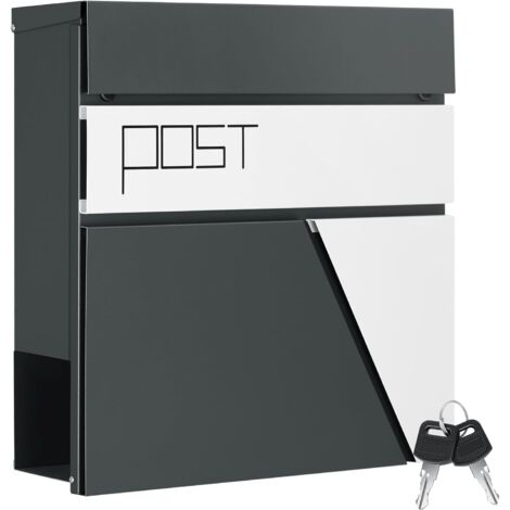 Woltu – Boîte aux lettres murale en métal 37x10,5x37cm – Serrure avec 2 clés – Fente 33,5x3cm pour lettres – Montage facile – Anthracite et blanc (1/5)