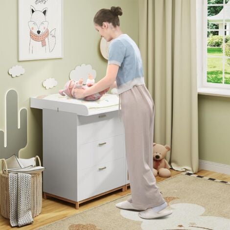 WOLTU Plan à Langer, 70x80 cm, Plan à Langer pour Commode (Profondeur : 47, 5-50 cm), Plateau à Langer Amovible, Blanc