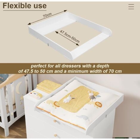 WOLTU Plan à Langer, 70x80 cm, Plan à Langer pour Commode (Profondeur : 47, 5-50 cm), Plateau à Langer Amovible, Blanc