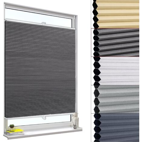 WOLTU Store plissé nid d'abeille 100x130cm sans perçage avec Porte-Pince, Store plissé antisolaire avec Feuille d'aluminium intégrée, Blanc+Gris