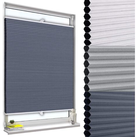 WOLTU Store plissé nid d'abeille 60x120cm sans perçage avec Porte-Pince, Store plissé antisolaire avec Feuille d'aluminium intégrée, Blanc+Bleu