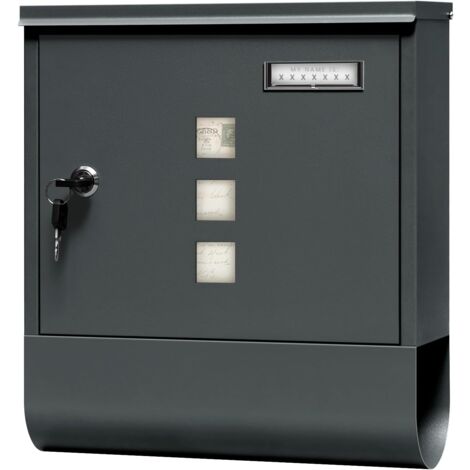 WOLTU Boîte aux Lettres, Boîte Postale avec Porte-Journaux, Boîte aux Lettres Murale Verrouillable avec 2 Clés, 30, 5x33, 5x10cm, Anthracite