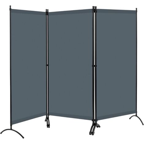 WOLTU Paravent, 255x182 cm, Séparation de pièce, Protection visuelle, Autonome, Paravent en 3 Parties avec Cadre métallique et support , Gris Foncé