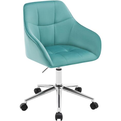 Woltu – Chaise de bureau ergonomique pivotante en velours et métal – Hauteur réglable 48-57 cm – Dossier et accoudoirs intégrés – Couleur turquoise