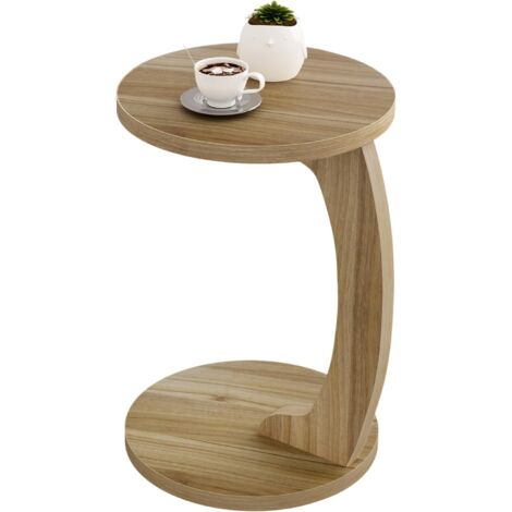 Woltu – Table d'appoint ronde 38x55 cm – MDF chêne clair – Bout de canapé scandinave – Base avec coussinets en feutre pour protection sol