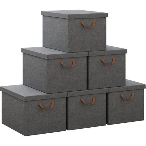 WOLTU Boîte de Rangement avec Couvercle, Lot de 6, Caisse Rangement Pliable, 48x36x30cm, Coffre de Rangement en Tissu non Tissé, Gris