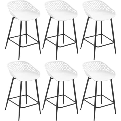 WOLTU Lot de 6 Tabourets de Bar, Tabourets Bar avec Repose-Pieds et Dossier, Tabourets Haut, Tabourets Extérieur Jardin en Plastique et Métalliques, Blanc