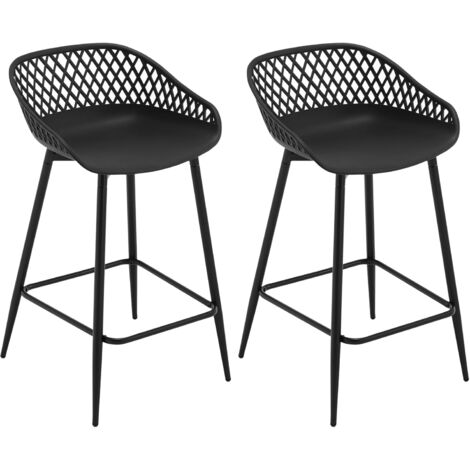 Lot De 2 Tabourets De Bar En Velours Bleu - Pieds Métal, Dossier Et Repose-pieds - Hauteur Siège 65 Cm - Style Rétro Pour Cuisine, Bar