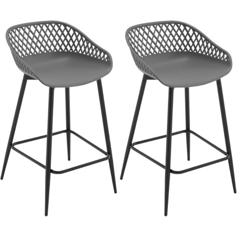 Woltu – Lot de 2 tabourets de bar en plastique et métal – Dossier et repose-pieds – Hauteur d'assise 64,5 cm – Pour intérieur et extérieur – Gris (1/5)