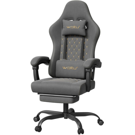 WOLTU Chaise Gaming Massante, Fauteuil Gamer, Chaise Ergonomique, Appui-tête, Repose-Pieds, Charge 150kg, Tissu Technique, Gris+Jaune