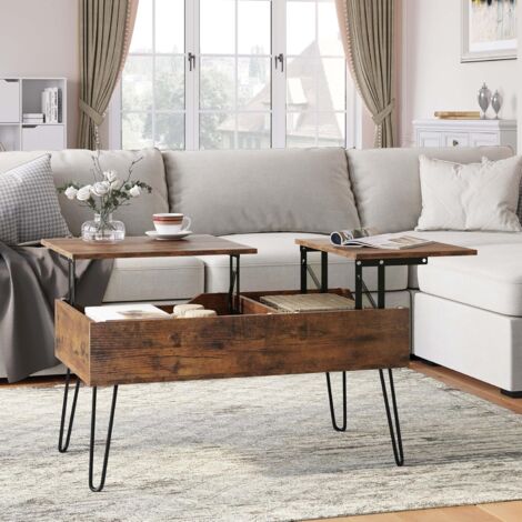 Woltu – Table basse relevable marron rustique – Panneau de particules E1 – Dimensions 115x75x60 cm – Capacité 50 kg – Poignée encastrée esthétique (1/5)