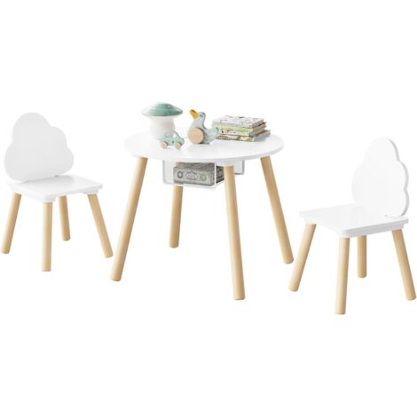 WOLTU Table Enfant avec Chaise, en MDF et Bois Massif, Table et Chaise Enfant, Ensemble de 1 Table et 2 Chaises pour Enfants, Blanc