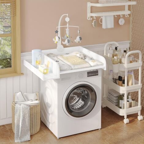 WOLTU Plan à Langer pour Machine à Laver, 80x70x16, 5cm, Planche à Langer Bébé, avec Rebord de Protection et Étagère de Rangement, Blanc