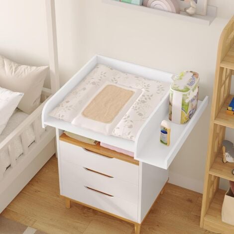 WOLTU Plan à Langer pour Machine à Laver, 80x70x16, 5cm, Planche à Langer Bébé, avec Rebord de Protection et Étagère de Rangement, Blanc