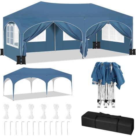Woltu – Tonnelle de jardin pliante 3x6m – 6 parois latérales avec fenêtres – Hauteur réglable 250-258 cm – Imperméable – Sac de transport inclus