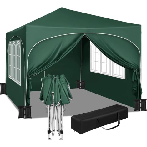 WOLTU Tente de Fête 3x3m avec 4 Sacs de Sable, Tonnelle de Jardin avec 4 Parois Latérales, Pavillon Pop-Up avec Toit en Demi-Cercle, Tente Pliante, Tente Pare-Soleil, Vert
