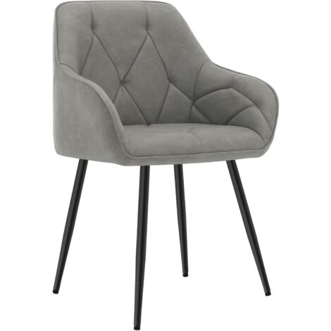 Woltu – Chaise de salle à manger ergonomique en similicuir vintage – Dossier et accoudoirs – Pieds en métal – Confort optimal – Gris foncé