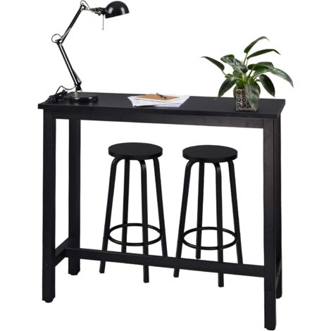 WOLTU 1 X Table de Bar + 2 X tabourets de Bar en MDF et Métal,120x40x100cm, Noir