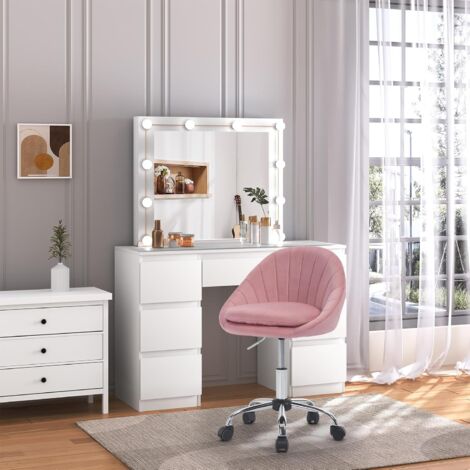 Chaise de bureau rétro - Hauteur réglable - Avec roulettes - Coussin confortable - Convient pour bureau, chambre à coucher - Marron - Maison
