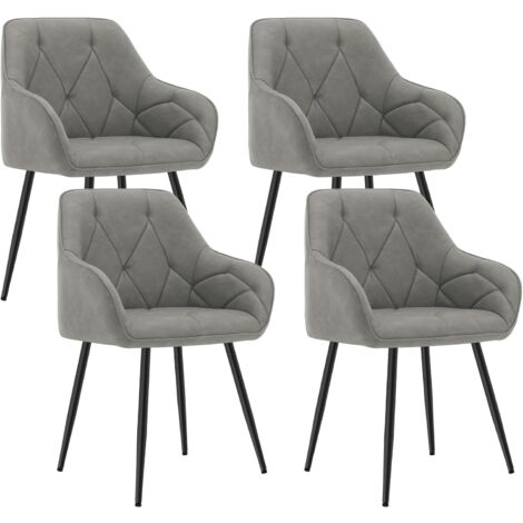 WOLTU Lot de 4 Chaises de Salle à Manger en Simili Cuir, Chaise de Cuisine avec Dossier, Accoudoirs, Pieds en Métal, Chaise Ergonomique,Gris