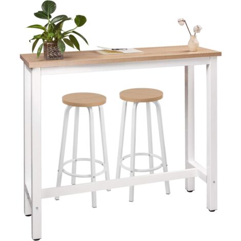 WOLTU 1 X Table de Bar + 2 X tabourets de Bar en MDF et Métal,120x40x100cm. Chêne Clair