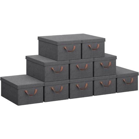 Woltu – Lot de 10 boîtes de rangement en tissu 48x29x20cm – Capacité 20L – Tissu polyester résistant à l'humidité – Design pliable gris