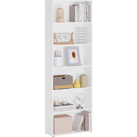 Woltu – Bibliothèque ouverte 6 niveaux – Bois composite blanc – Dimensions 60x180x23,5 cm – Étagère hydrofuge et résistante à l'usure (1/5)