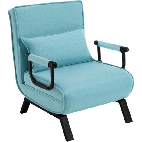Woltu – Fauteuil convertible 1 place – Dossier réglable 5 positions – Assise rembourrée en lin – Dimensions 65x75x78cm – Couleur bleu
