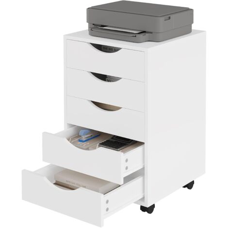 Woltu – Caisson de bureau mobile 5 tiroirs – Armoire à dossiers sur roulettes – Bois d'ingénierie blanc – Dimensions 40x40x66,5cm
