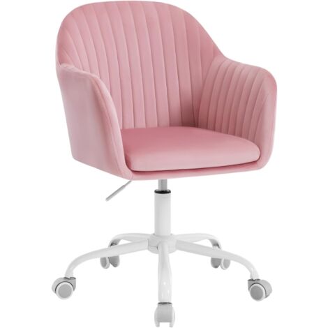 Woltu – Chaise de bureau ergonomique en velours rose – Réglable 45-52,5 cm – Fauteuil pivotant avec roulettes – Capacité 150 kg (1/5)