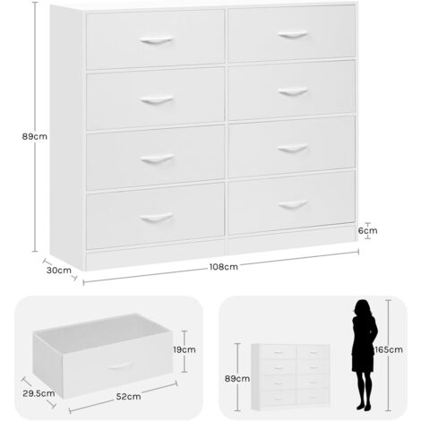 Commode à Tiroirs WOLTU, Armoire avec 8 Tiroirs en Tissu, Commode de Rangement 108x30x89 cm, Meuble de Rangement en Bois Composite et en Métal, Blanc