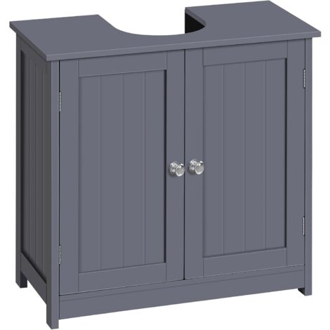 Woltu – Meuble sous lavabo salle de bain MDF 60x60x30cm – Résistant à l'eau – Séparateur réglable – Rangement optimisé – Gris (1/5)