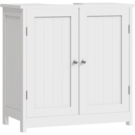 Woltu – Meuble sous lavabo 60x60x30cm en MDF – Rangement salle de bain blanc – Séparateur réglable – Installation simplifiée (1/5)