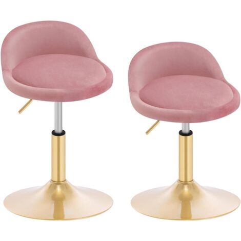 Lot de 2 Chaises de Maquillage WOLTU - en Velours + Métal - Tabouret Coiffeuse - Tabouret Pivotant Réglable en Hauteur 42,5-59 cm - Rose + Or (1/5)