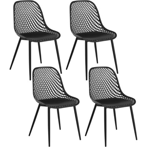 Lot de 4 Chaises de Salle à Manger Klihome, Chaise de Cuisine avec Pieds en Métal, Siège en PP, Chaises de Jardin, Chaise de Salon, Noir (1/5)