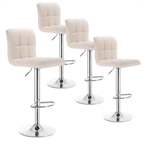 Woltu – Lot de 4 tabourets de bar ajustables en hauteur – Siège en lin crème avec dossier – Cadre en métal robuste – Pour cuisine et comptoir (1/5)