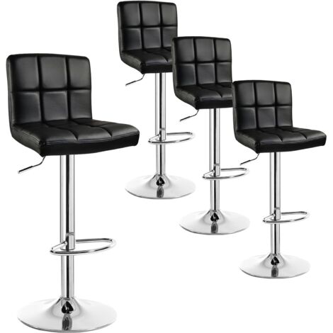 Lot de 4 Tabourets de Bar WOLTU, Tabouret en Acier chromé et Similicuir, réglable en Hauteur et pivotante,Noir (1/5)